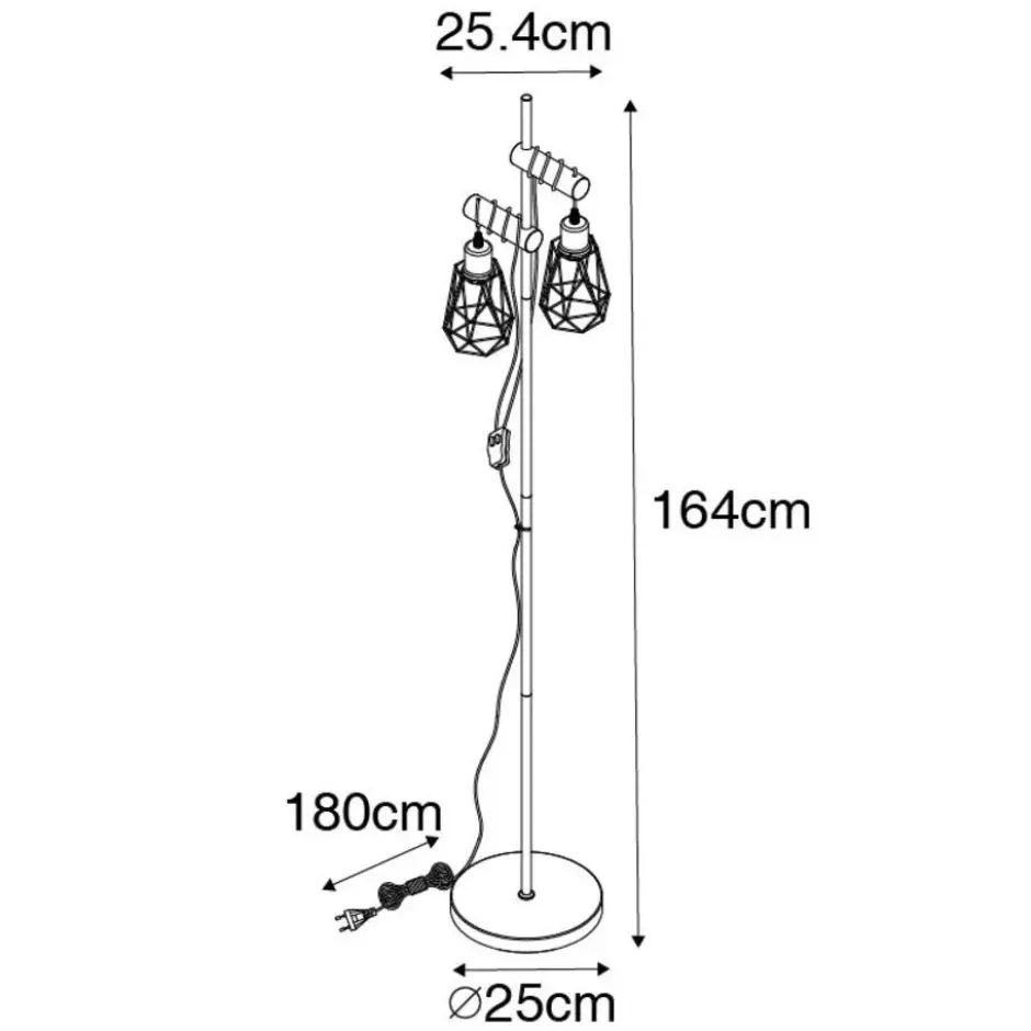 Qazqa staande lamp met kap dami-frame zwart e27