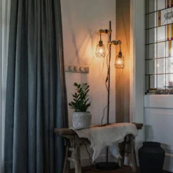 Qazqa staande lamp met kap dami-frame zwart e27