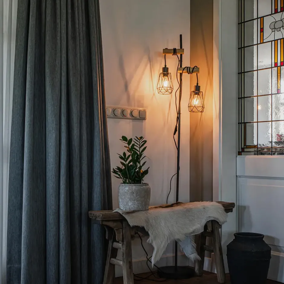Qazqa staande lamp met kap dami-frame zwart e27