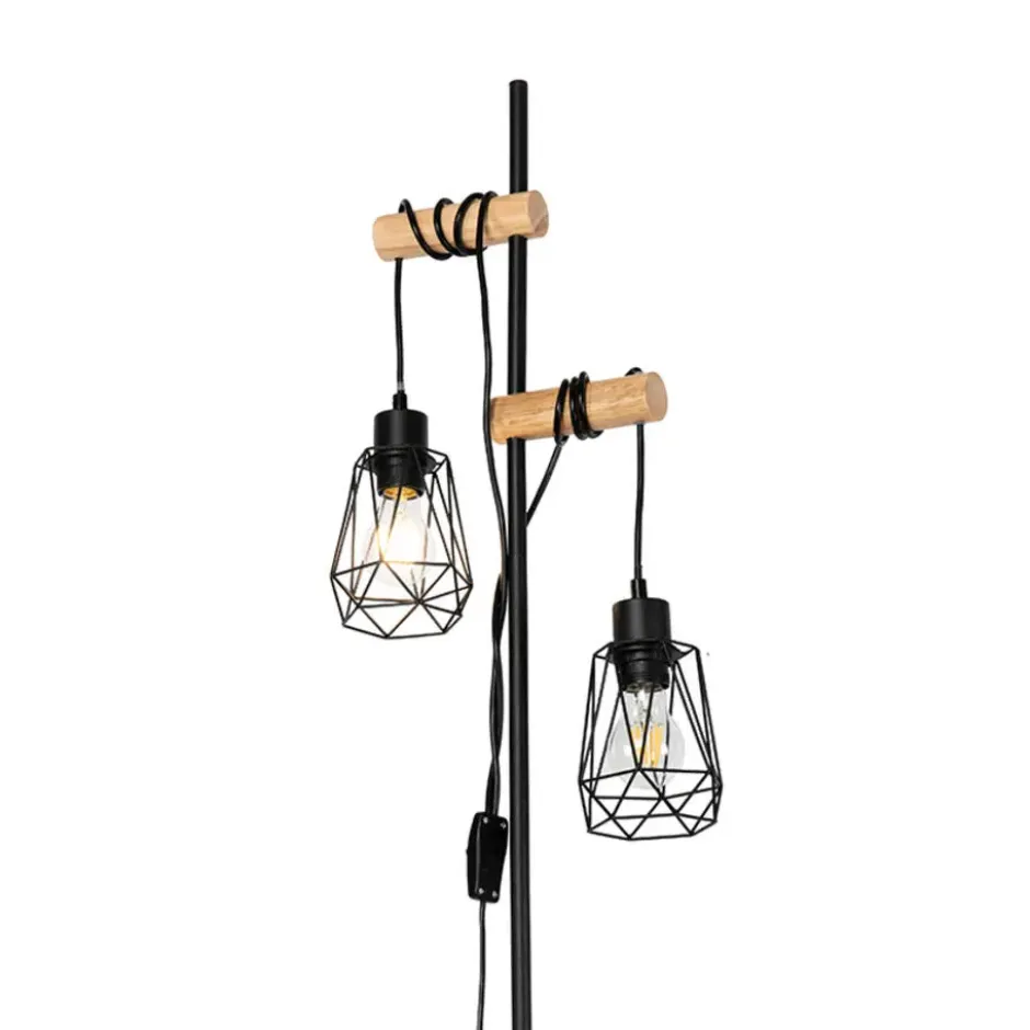 Qazqa staande lamp met kap dami-frame zwart e27