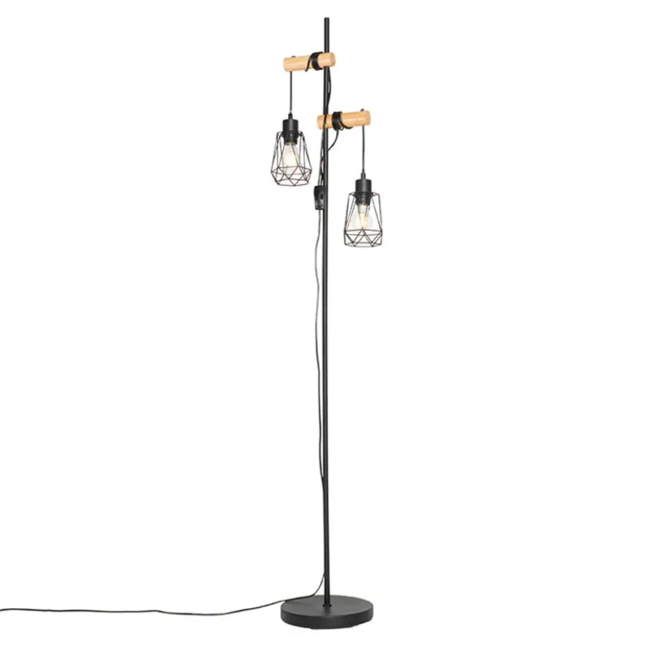 Qazqa staande lamp met kap dami-frame zwart e27