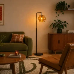 Qazqa staande lamp met kap denise oranje e27