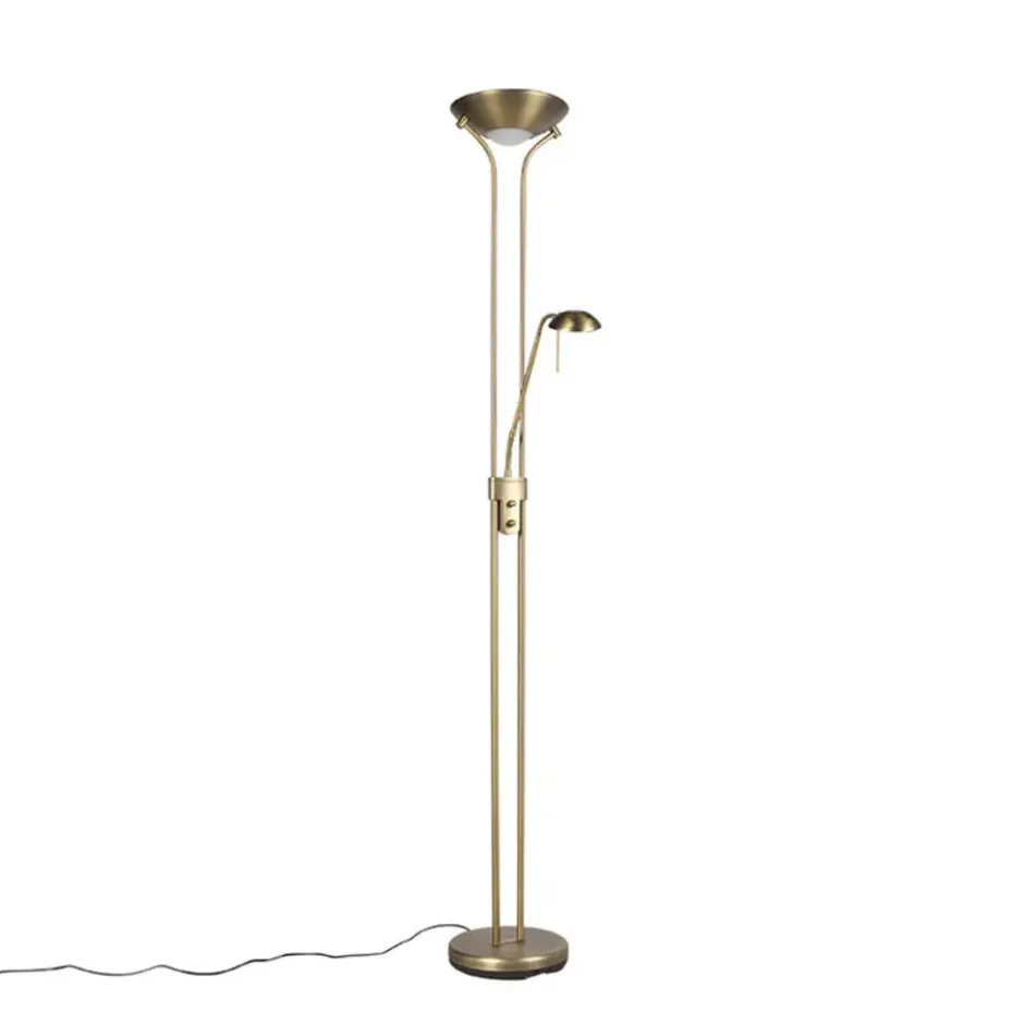 Qazqa staande lamp met leesarm diva bronskleurig geïntegreerde led