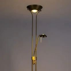 Qazqa staande lamp met leesarm diva bronskleurig geïntegreerde led
