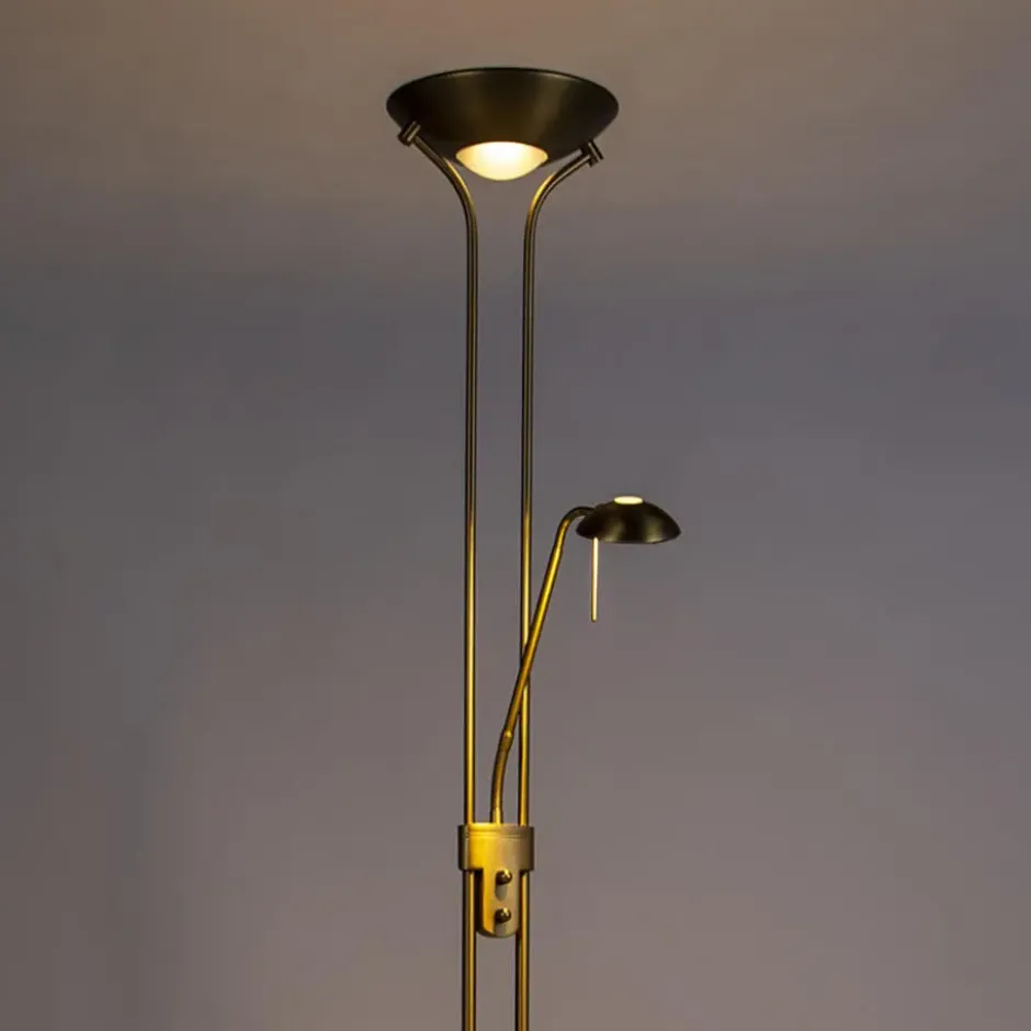Qazqa staande lamp met leesarm diva bronskleurig geïntegreerde led