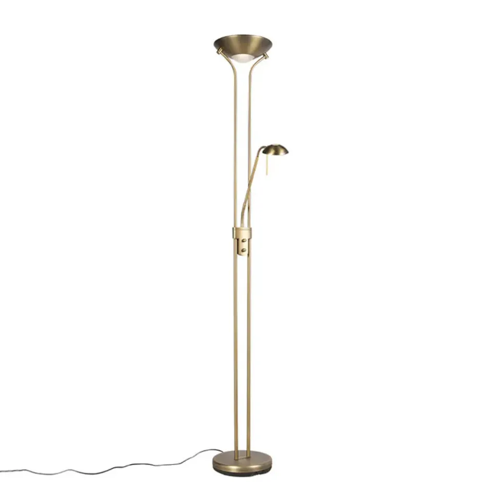 Qazqa staande lamp met leesarm diva bronskleurig geïntegreerde led