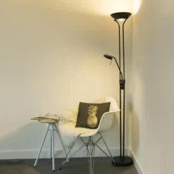 Qazqa staande lamp met leesarm diva zwart geïntegreerde led