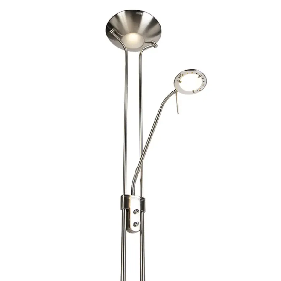 Qazqa staande lamp met leesarm diva zilverkleurig geïntegreerde led