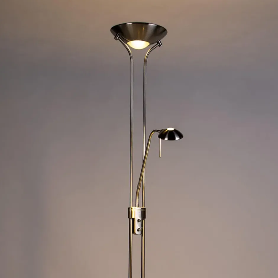 Qazqa staande lamp met leesarm diva zilverkleurig geïntegreerde led