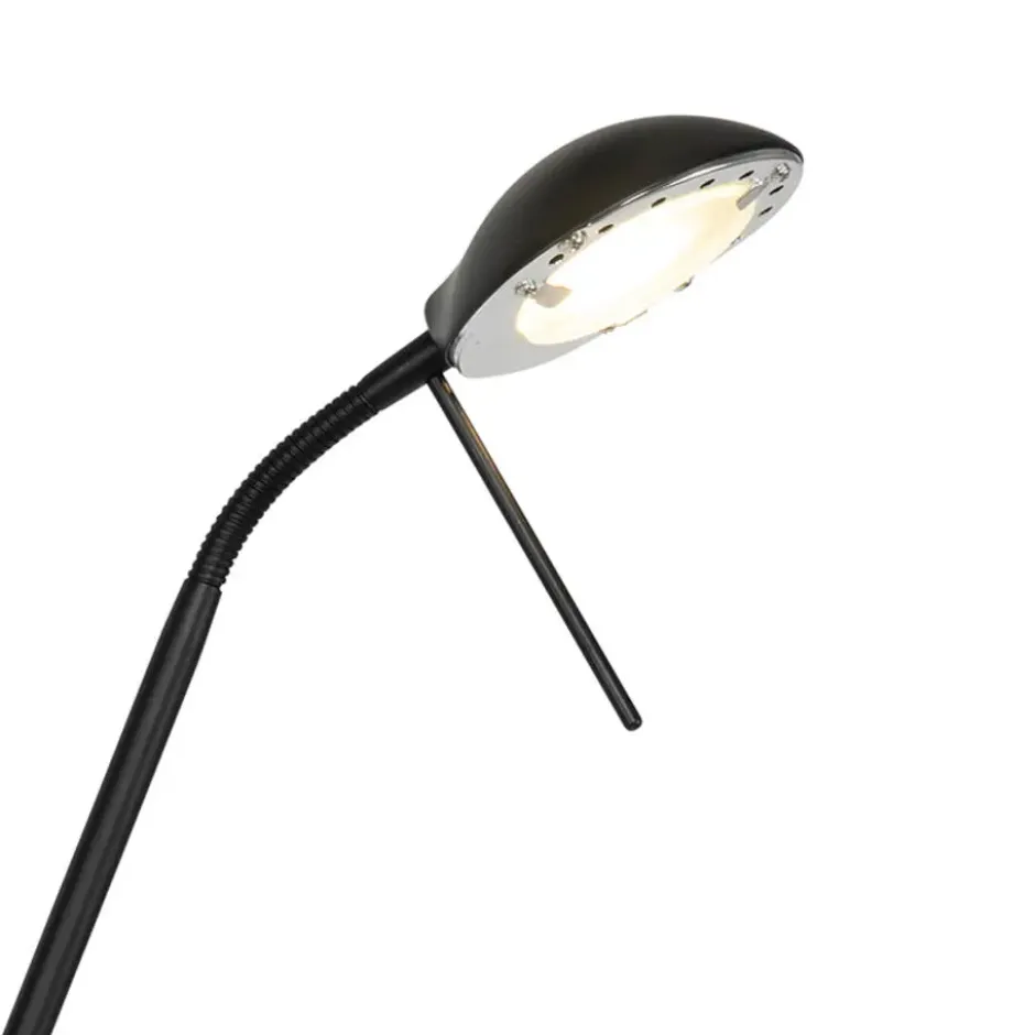 Qazqa staande lamp met leesarm diva zwart geïntegreerde led
