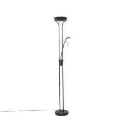 Qazqa staande lamp met leesarm diva zwart geïntegreerde led
