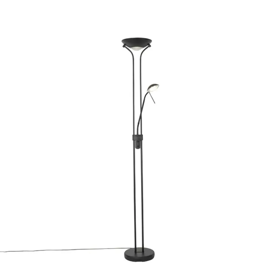Qazqa staande lamp met leesarm diva zwart geïntegreerde led