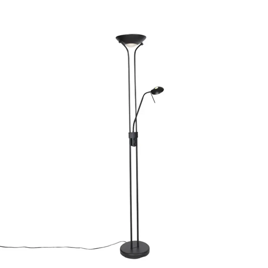 Qazqa staande lamp met leesarm diva zwart geïntegreerde led