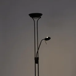 Qazqa staande lamp met leesarm diva zwart geïntegreerde led