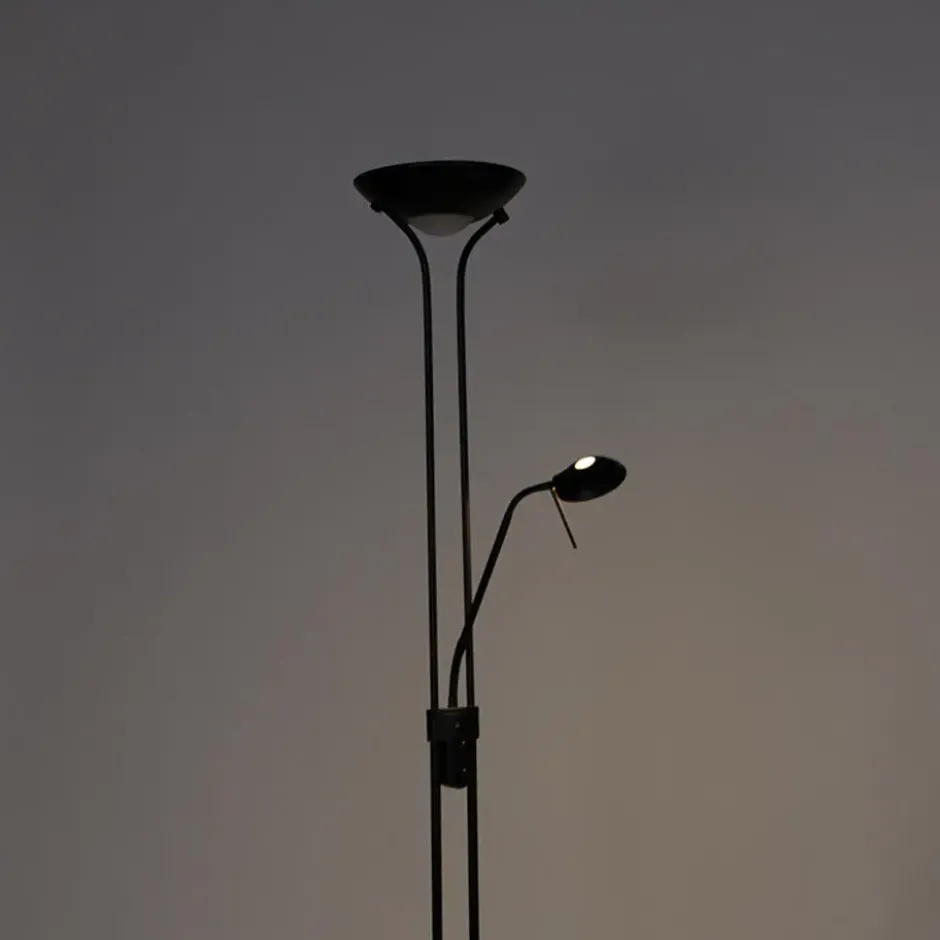 Qazqa staande lamp met leesarm diva zwart geïntegreerde led