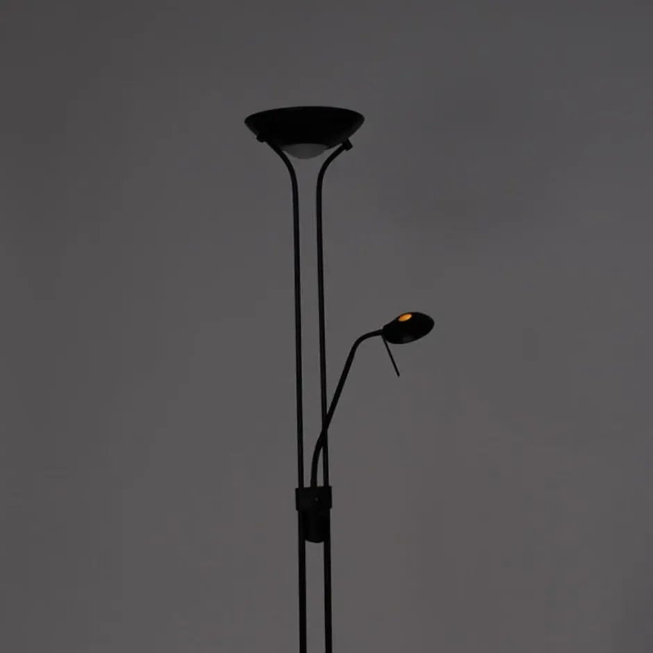 Qazqa staande lamp met leesarm diva zwart geïntegreerde led