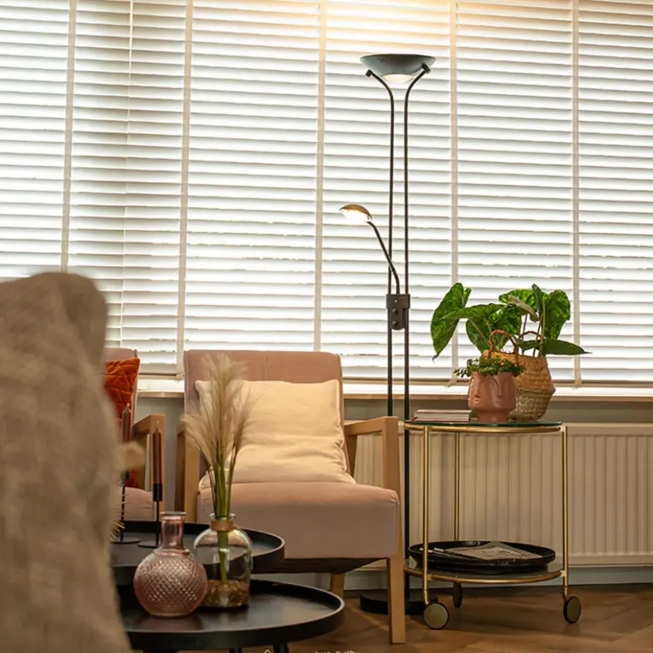 Qazqa staande lamp met leesarm diva zwart geïntegreerde led