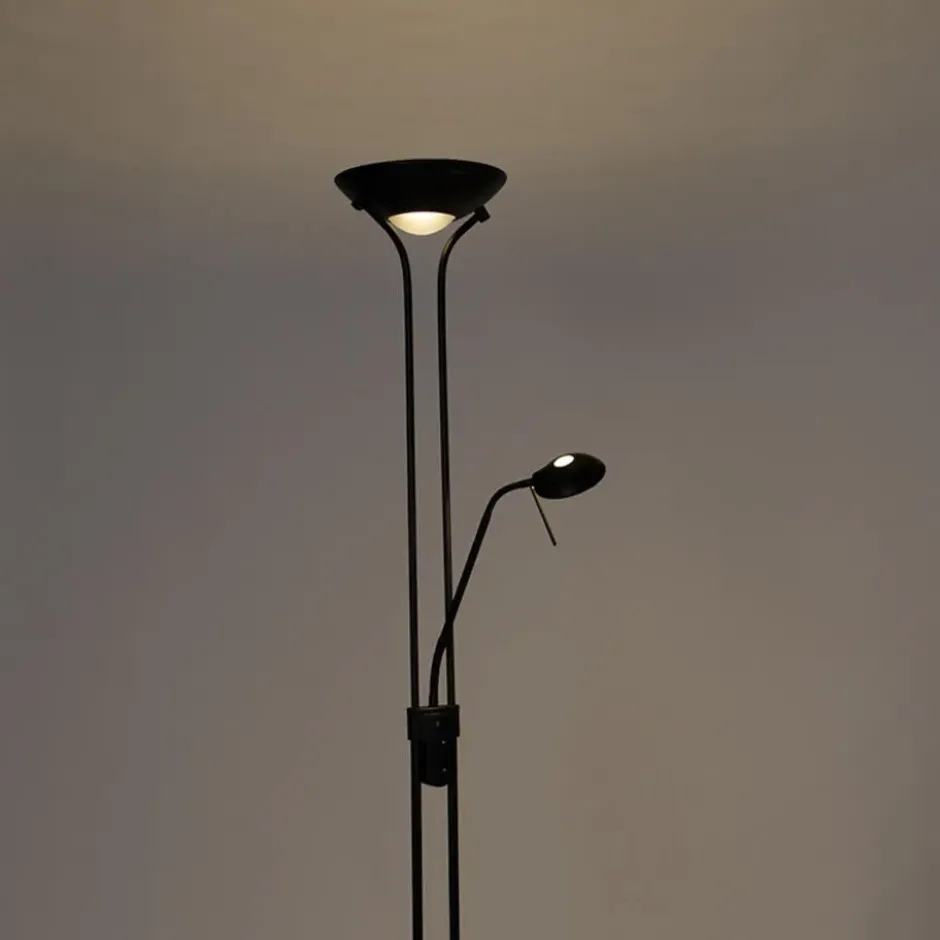 Qazqa staande lamp met leesarm diva zwart geïntegreerde led