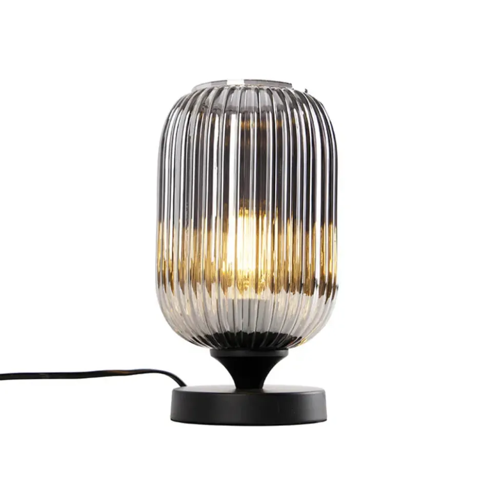 Qazqa tafellamp met glas banci zwart e27