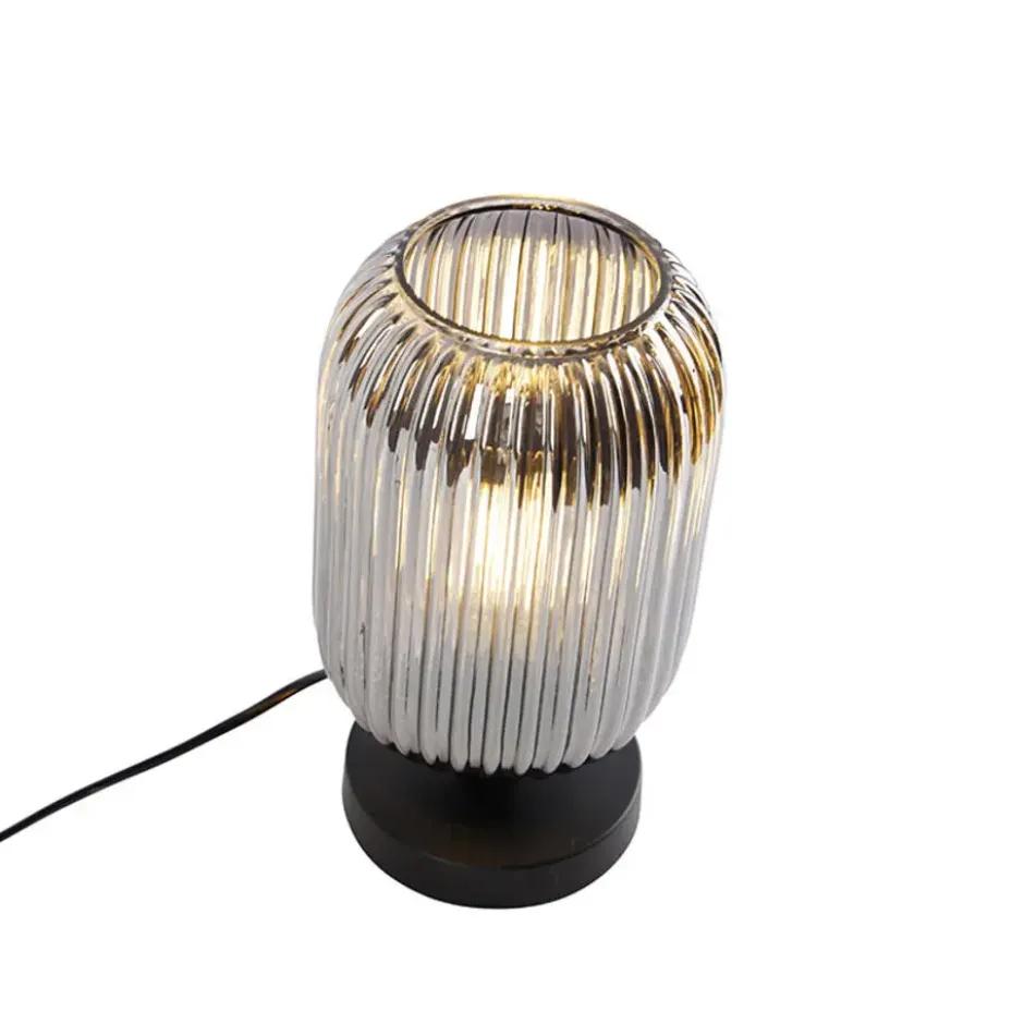 Qazqa tafellamp met glas banci zwart e27