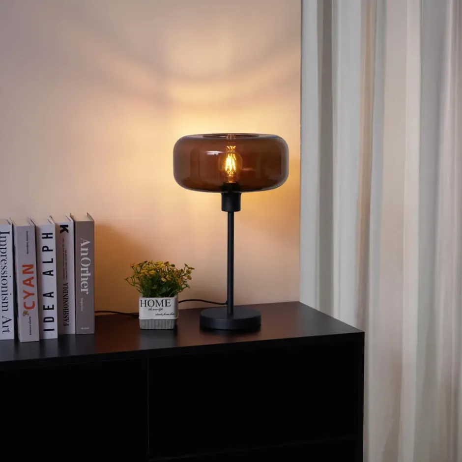 Qazqa tafellamp met glas bizle bronskleurig e27
