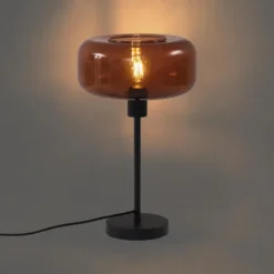 Qazqa tafellamp met glas bizle bronskleurig e27