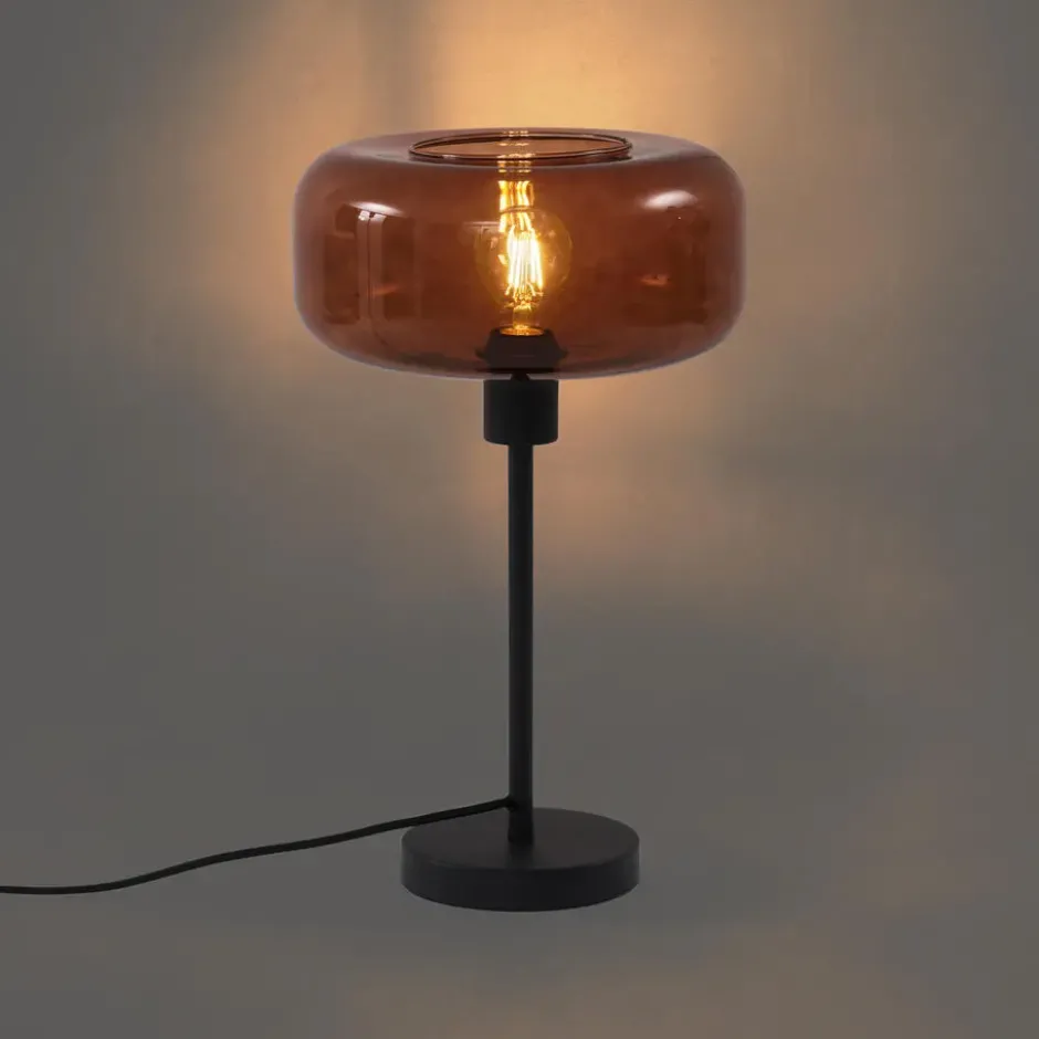 Qazqa tafellamp met glas bizle bronskleurig e27