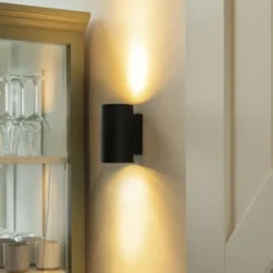 Qazqa up‑ en downlight lamp sandy zwart gu10