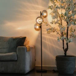 Qazqa vloerlamp ayesha zwart e27