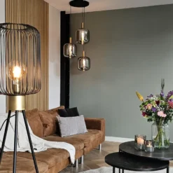 Qazqa vloerlamp mayelle zwart e27