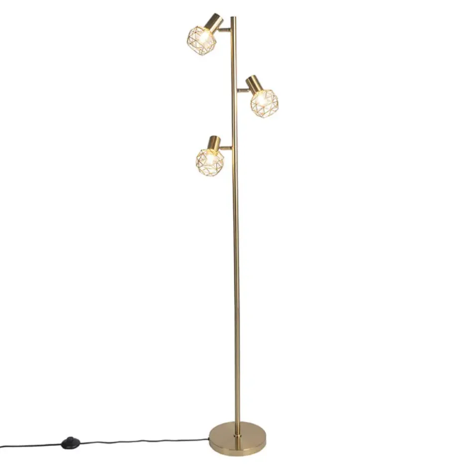 Qazqa vloerlamp mesh goudkleurig e14