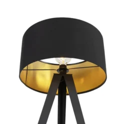 QAZQA Vloerlamp met kap zwart en gouden binnenkant - Tripe