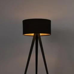 QAZQA Vloerlamp met kap zwart en gouden binnenkant - Tripe