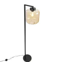Qazqa vloerlamp qara beige e27