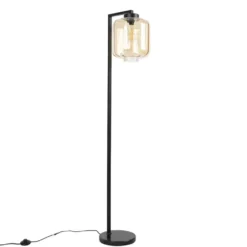 Qazqa vloerlamp qara beige e27