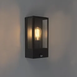 Qazqa wandlamp met bewegingssensor rotterdam zwart e27