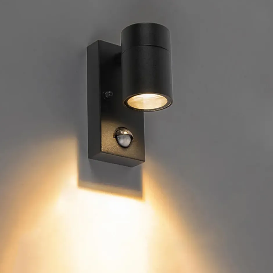 Qazqa wandlamp met bewegingssensor solo zwart gu10