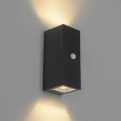 Qazqa wandlamp met bewegingssensor baleno zwart gu10
