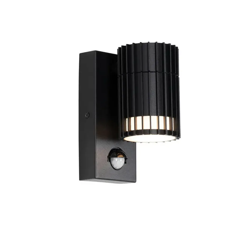 Qazqa wandlamp met bewegingssensor boris zwart gu10