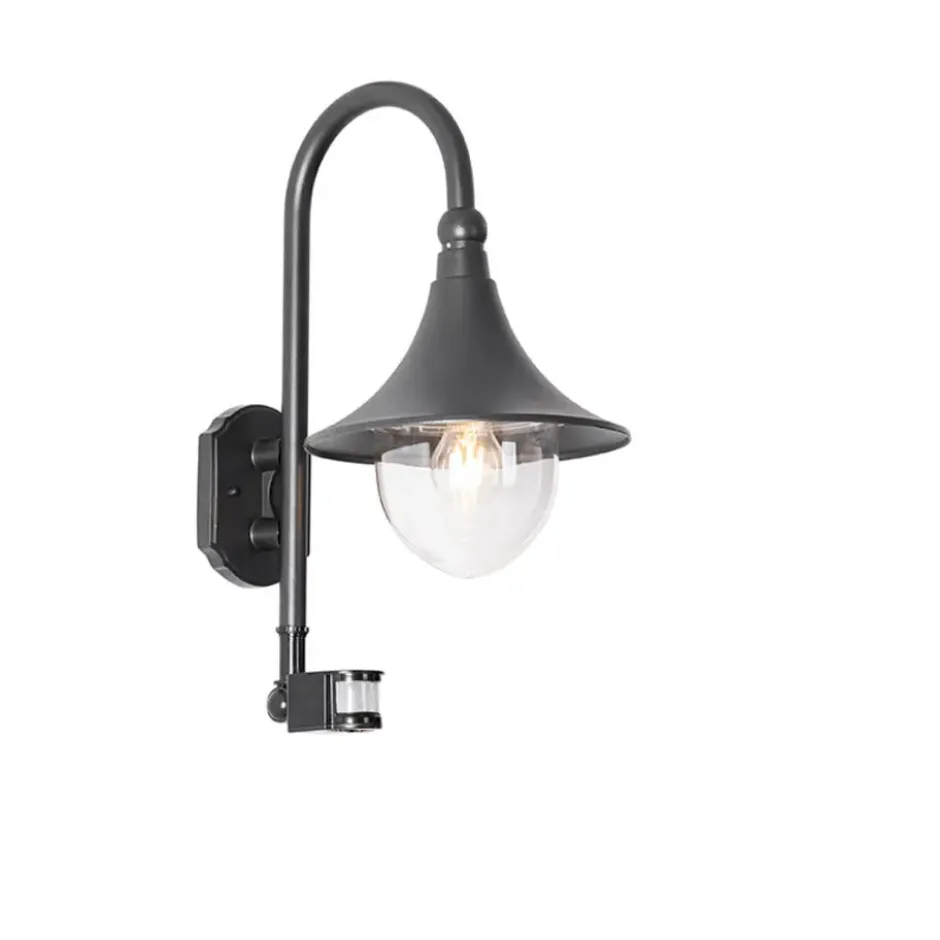 Qazqa wandlamp met bewegingssensor daphne zwart e27