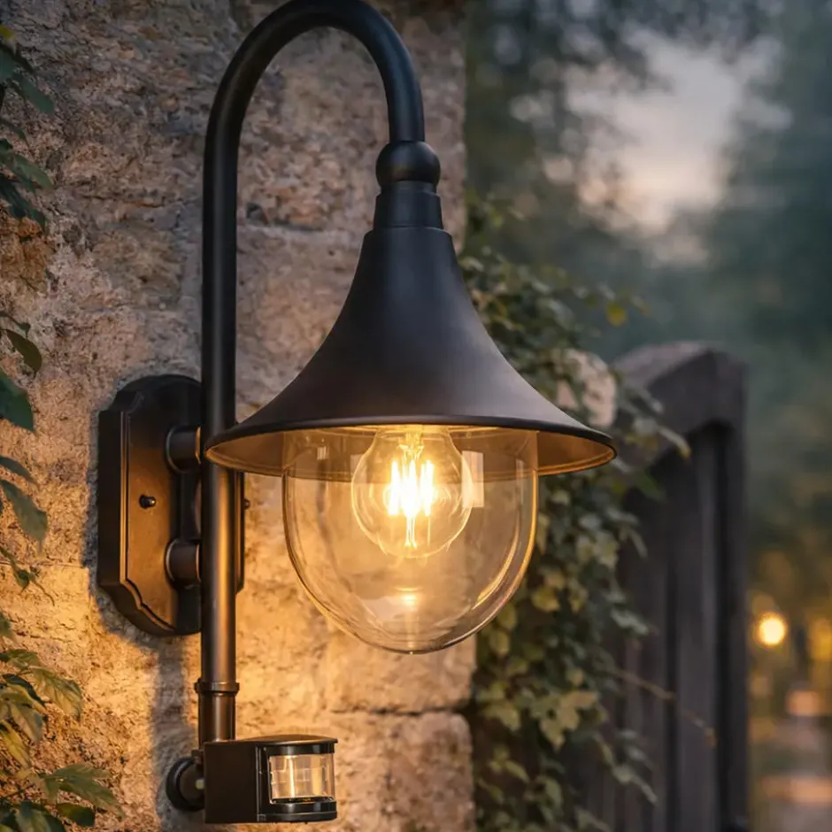 Qazqa wandlamp met bewegingssensor daphne zwart e27