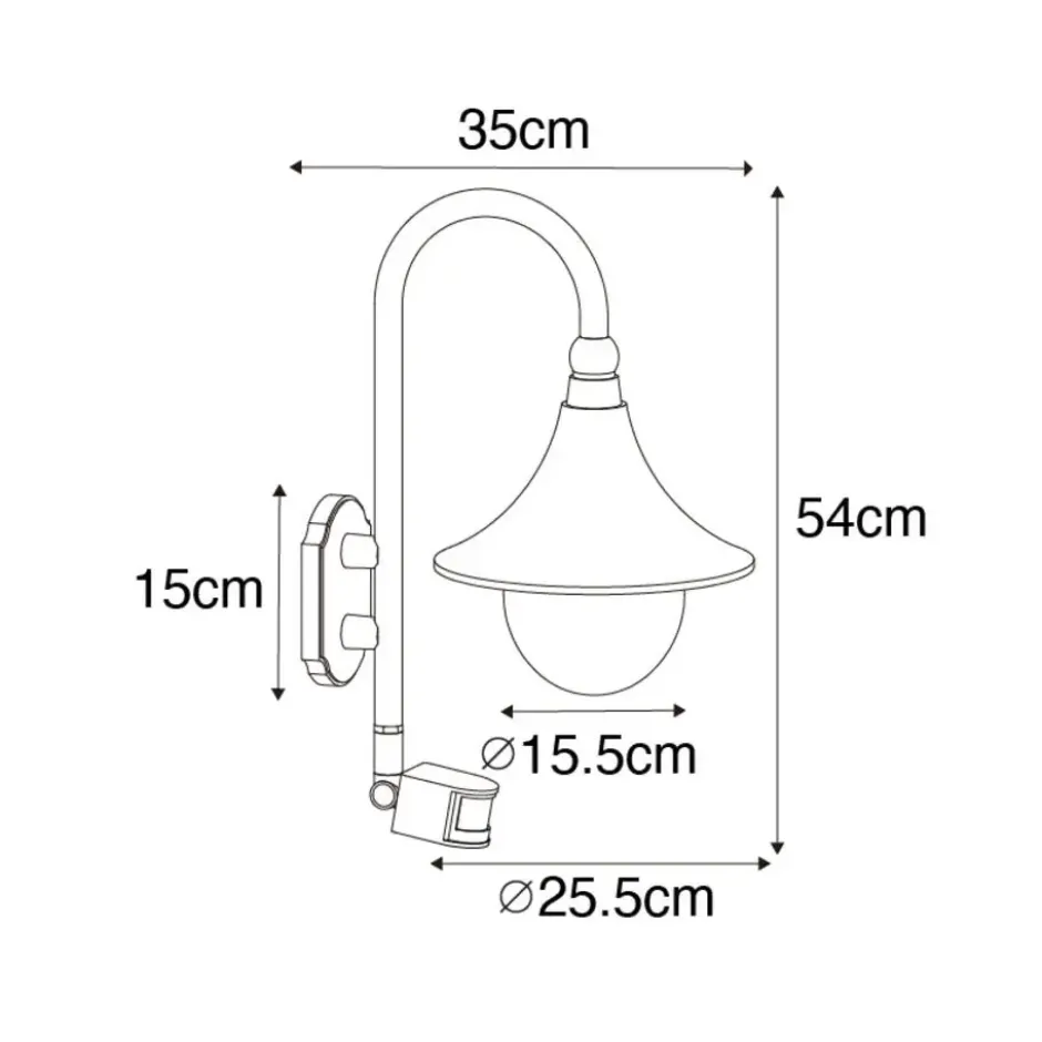 Qazqa wandlamp met bewegingssensor daphne zwart e27