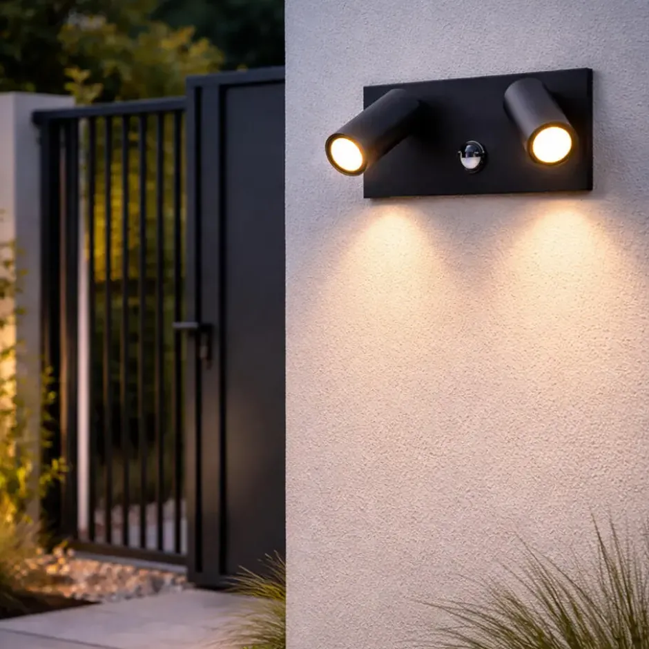 Qazqa wandlamp met bewegingssensor simon zwart geïntegreerde led