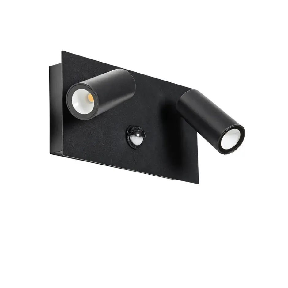 Qazqa wandlamp met bewegingssensor simon zwart geïntegreerde led