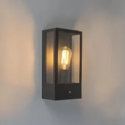 Qazqa wandlamp met daglichtsensor rotterdam zwart e27