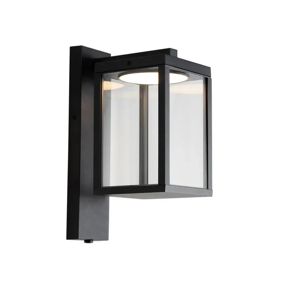 Qazqa wandlamp met daglichtsensor ferdinand zwart geïntegreerde led