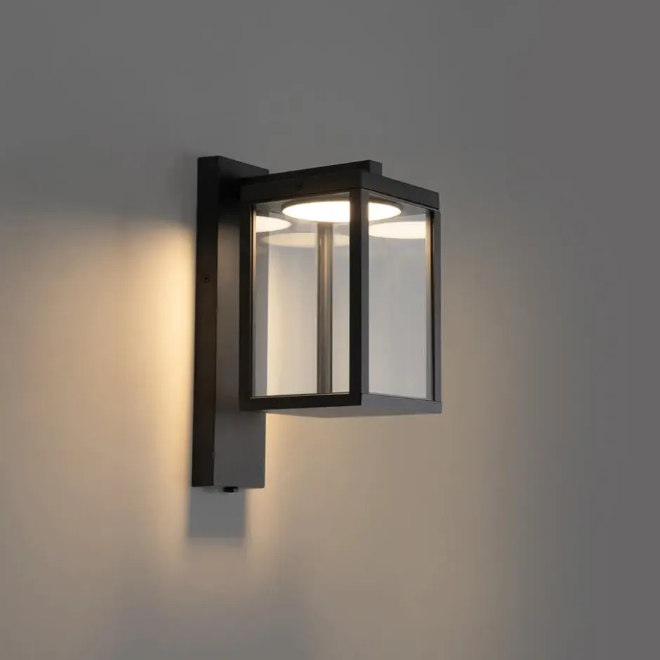 Qazqa wandlamp met daglichtsensor ferdinand zwart geïntegreerde led