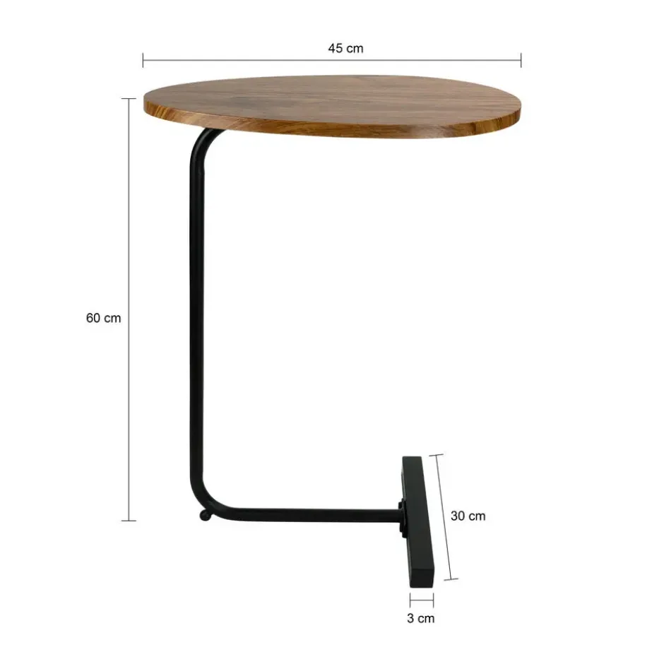 QUVIO Bijzettafel ovaal - 30 x 45 x 60 cm - Bruin