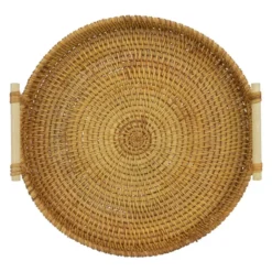 QUVIO Dienblad met handvaten rond - 28 cm - Rotan