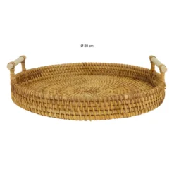 QUVIO Dienblad met handvaten rond - 28 cm - Rotan